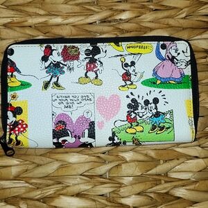 Disney Parks Retro White Comic Mickey Minnie Mouse Romance Wallet